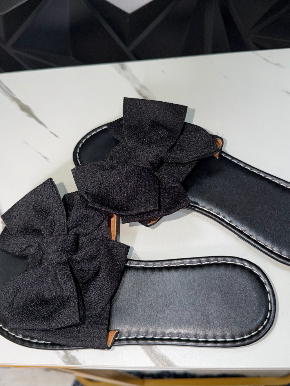 Black Bow Slide Sandals - Women's Fashion Slides
